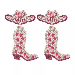 Pink cowboy boot earrings/Crystal, cowboy boot earrings